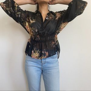 Sheer Black Floral Blouse